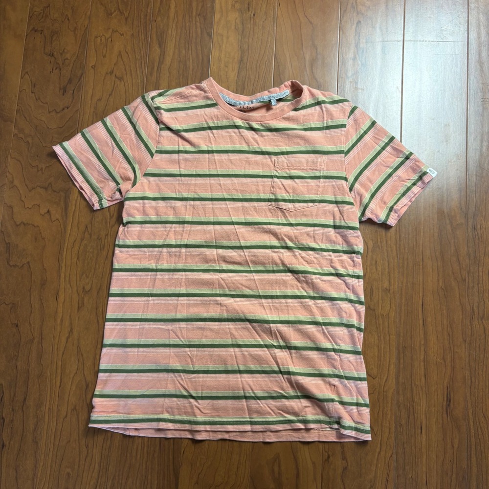 Free Planet Mens Medium Striped Pocket T-Shirt Pink Green Cotton FT9P84CRH